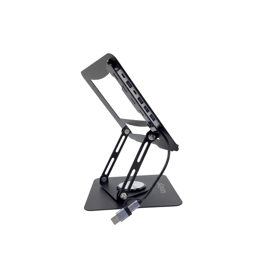 Support PC Rotatif 360° — Hub USB 7-en-1 | Réglable & Pliable