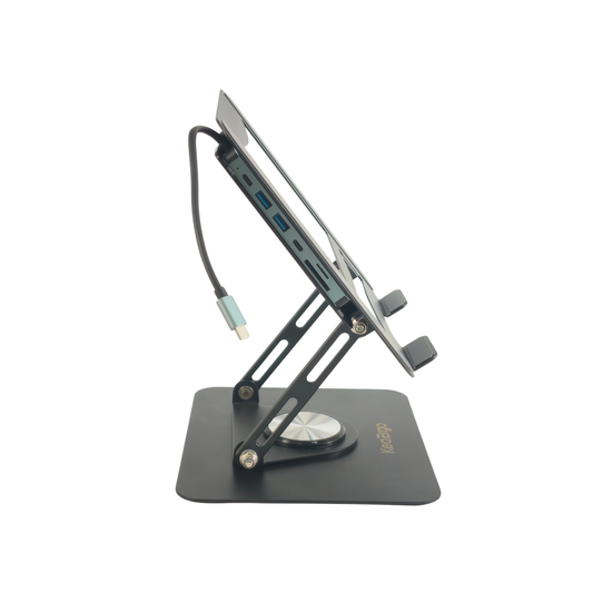 Support PC Rotatif 360° — Hub HDMI SD USBC 7-en-1 | Réglable & Pliable