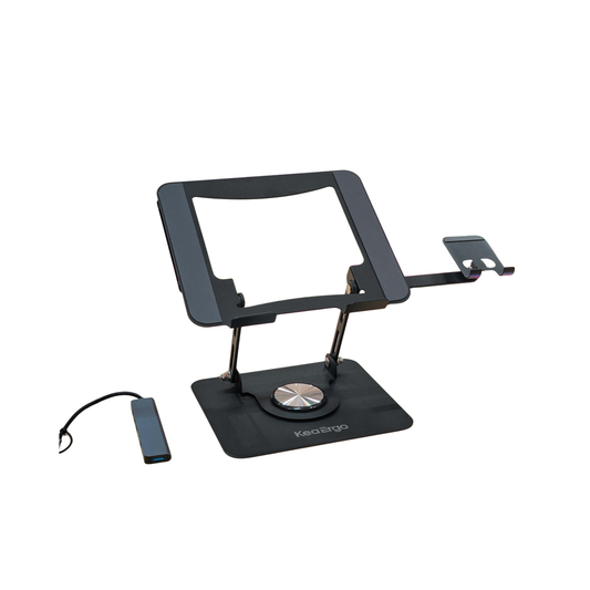 Support PC Rotatif 360° — Hub USBC 7-en-1 + Support Téléphone | Réglable & Pliable