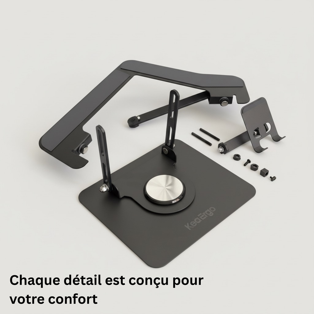 Support PC Rotatif 360° — Hub USBC 7-en-1 + Support Téléphone | Réglable & Pliable