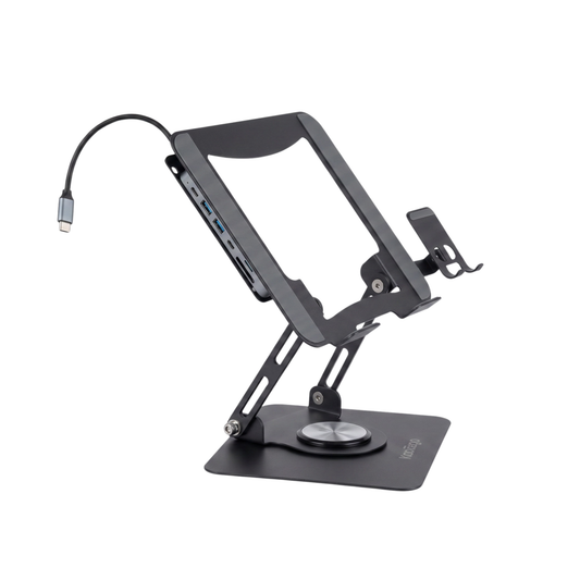 Support PC Rotatif 360° — Hub HDMI 7-en-1 + Support Téléphone | Réglable & Pliable